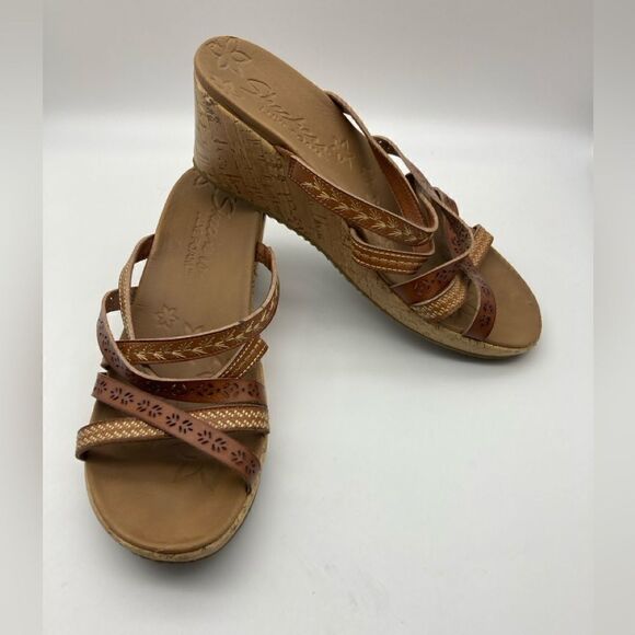 Skechers Beverlee-Tiger Posse Wedge Leather Sandals Size 9 - Picture 1 of 10